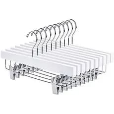 Natureza Sorriso Calças De Madeira Cabides Fundo Jeans Saia Cabide Com Clipes Anti Ferrugem Gancho Pacote De 10 (Branco)