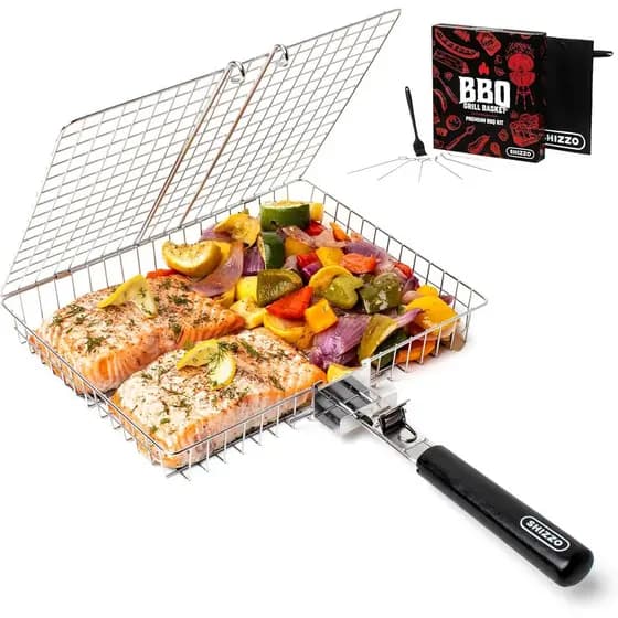 Conjunto de Cestas para Grelhar SHIZZO, Churrasqueira BBQ, Suporte Portátil Dobrável de Aço Inoxidável para Acampamento