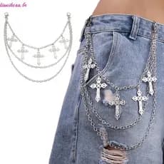 Liweikea Punk Jeans Calças Corrente Multi Camada Cruzes Charme Cintura Carteira Cinto Para Dança Hip Hop