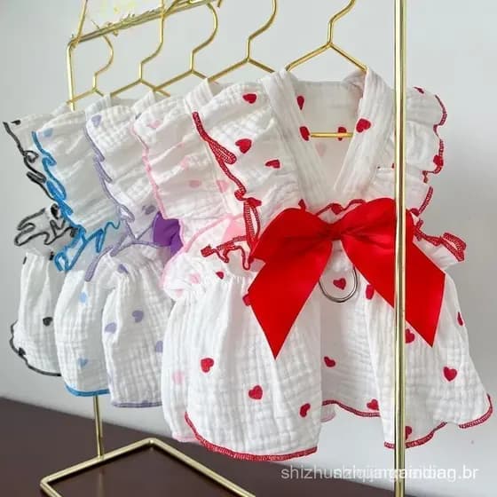 Vestido de Cachorrinho com Estampa em Forma de Coração e Doze Laços, Roupa Fofa de Princesa Chihuahua