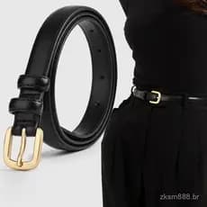Cinto Feminino Coreano de Alta Qualidade – Fivela Elegante em Liga Preta, Adequado para Jeans e Vestidos