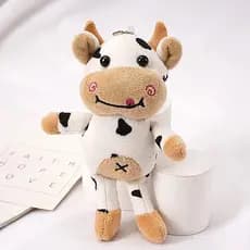 Chaveiro de pelúcia de vaca, pingente de pelúcia de animal, decoração fofa para carro e mochila, pingente de vaca nua.