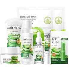 Conjunto De Cuidados Com A Pele De Aloe Vera De 8 Unidades-Kit Faciais Limpador , Máscara , Toner , Soro , Bálsamo Labia