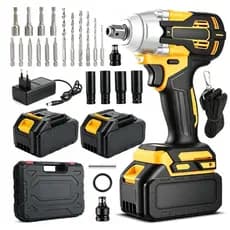 Chave de Impacto 48V Parafusadeira Furadeira Elétrica Sem Fio Com 2 Bateria Motor Brushless Kit Completo Acessórios