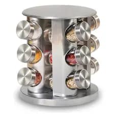 Porta Tempero Condimento Inox 12 Potes Vidro Suporte Giratório Etiquetas e Caneta Decoração Cozinha Organizador Bancada