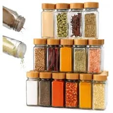 Kit Potes Organizador Temperos Vidro Hermético Tampa Bambu Quadrado Redondo Cozinha Mantimentos 6 10 12 Potes Premium