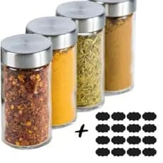 Potes Para Porta Tempero e Condimentos Vidro Premium Resistente Tampa Inox 80ml Kit 6 12 Potes Etiquetas Organizador