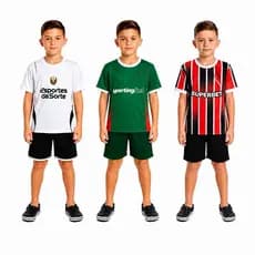 Kit Conjunto Camisa e Short Bordados Futebol Brasileiro Torcedor infantil times paulista