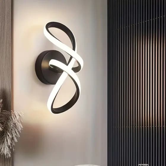 Luminária de Parede LED Formato Laço Abajur Decorativo Metal Preto Iluminação Suave Quarto Corredor
