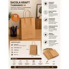 Pacote 10 Sacolas Papel Kraft Resistente Tamanho Medio Parda Embalagem Sustentavel