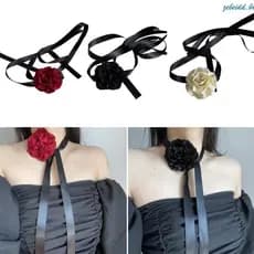 zebeidd Tecido Flor Colares Colar Gargantilha Macia Gravata Cravat