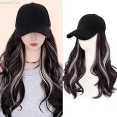 Boné De Beisebol SHENGDA Com Peruca , De Cabelo Longo Ondulado De Água De Uma Peça , Sol Ajustável