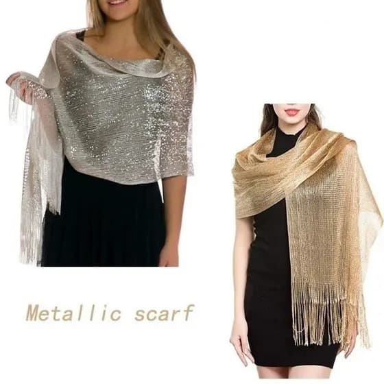 Elegante Vestido de Noite para Mulheres Xale com Fio Dourado e Prateado Xale com Franjas Acessórios para Festa de Casame