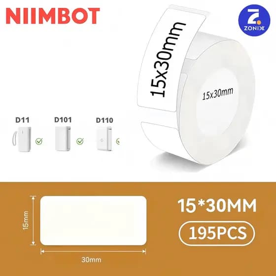 Papel Térmico Branco em Rolo, 15x30mm Compatível com Niimbot D11 D101 D110-Zonix