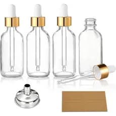 AOZITA 4 Unidades , Frascos Conta-Gotas Transparentes Com Tampa Dourada De 1 Onça (30ml) 1 Funil E 4 Etiquetas-De Tintur