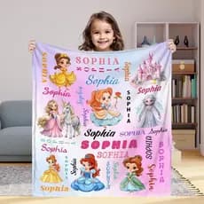 Menina personalizada com cobertor de nome, personalizado para bebê recém-nascido menina lindo cobertor de princesa rosa,