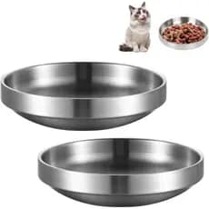 2 tigelas planas de aço inoxidável para gatos, Material de Metal 304, usadas para água, à prova de choque, fáceis de lim