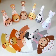 Chapéu de Festa de Aniversário com Tema de Animais, Cone Engraçado para Crianças e Adultos Fofos, Decoração