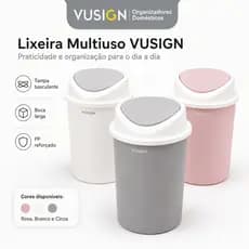 Lixeira Vusign Multiuso em PP Reforçado com Tampa Basculante Boca Larga para Cozinha, Banheiro Sala