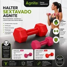 Halter Emborrachado Par Sextavado Deli Agnite 1kg ou 3kg Musculação