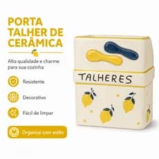 Porta Talher Cerâmica Pintura Artesanal Decorada E Organizador Utensílios Cozinha Mesa Posta Bancada