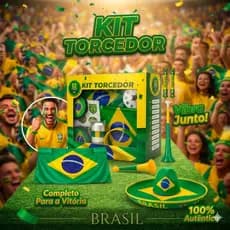 Kit Torcedor Copa do Mundo 2026 Brasil Futebol Bandeira Faixa Confete Corneta Oculos