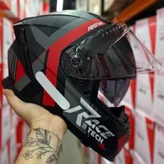 CAPACETE RACE TECH VOLT MASCULINO FEMININO ABSTRAK PRETO FOSCO VERMELHO COM ÓCULOS SOLAR NOVO PROMO