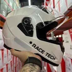 CAPACETE EXCLUSIVO RACE TECH SECTOR MONOCOLOR BRANCO BASICO VISEIRA CRISTAL E COLORIDA PROMOÇÃO