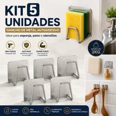 Ganchos de Aço Inoxidável com Adesivo Multifuncional Suporte Porta Esponja para Bucha de Pia e Parede