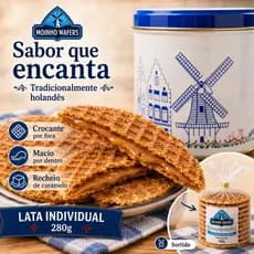 Lata Com Biscoito Wafel Holandês Stroopwafel Moinho 280g ideal para presente