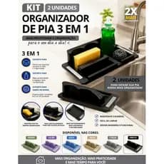 KIT 2 Unidades Organizador de Pia de Cozinha 3 em 1 Multiuso Porta Detergente Esponja e Sabão AmpePlast