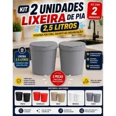 Kit 2 Lixeiras de Pia 2,5L Cozinha Banheiro Escritório Bancada Compacta Tampa Articulada