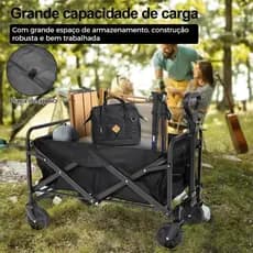 Carrinho Multiuso Dobrável Portátil Preto Para Carga Camping Pesca Compras