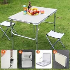 Mesa Picnic Branca 1,80M Dobrável Vira Maleta Portátil