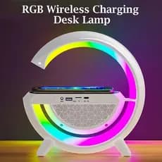 Luminária G Multifuncional | Carregador de Indução Qi | Caixa de Som Bluetooth | Relógio Display LED | RGB