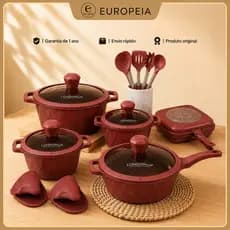 Jogo de Panelas London Grill 17 peças Cerâmica Antiaderente Kit Completo com Tampa Luxuoso Lançamento