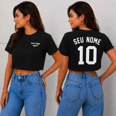 Cropped Camisa Camiseta Personalizada Time e Nome Unissex Feminino e Masculino 100% Algodão