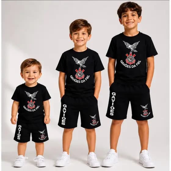 kit conjunto camiseta e bermuda, time, futebol, passeio , lazer