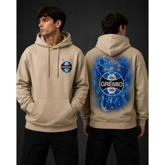 Moletom Premium Grêmio Unissex Blusa de Frio Agasalho com Capuz Peluciado Tricolor Gaucho