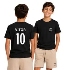 Kit Infantil Personalizado Bermuda Moletinho  Camiseta 100% Algodão Camisa Unissex Seu Time Seu nome