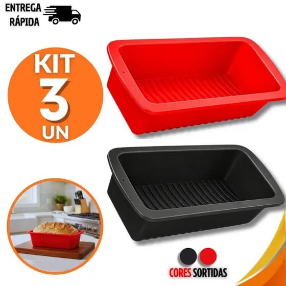 Combo Forma Pão Bolo Inglês Assadeira Retangular Silicone Antiaderente Utensílios de Cozinha