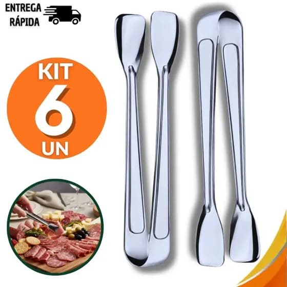 Conjunto Pegador De Frios 18cm Doces Pinça Salgados Inox Universal Cozinha Buffet Utensilios