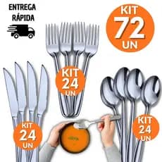 Kit 72 Garfos Facas e Colheres em Aço Inox Cozinha Restaurante Lanchonete Buffet Casa Durabilidade Resistência