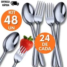 Combo 48 Peças Jogo de Talhares Inox Colheres de Sopa e Garfos de Mesa Talheres Faqueiro