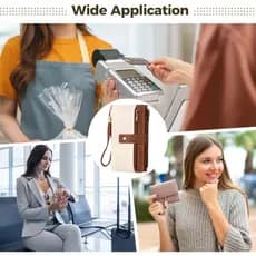 Carteira Feminina De Couro PU Com Bloqueio De RFID OMISTAR , Bolsa Clutch Três Dobras E Alça De Pulso , Porta Cartão De