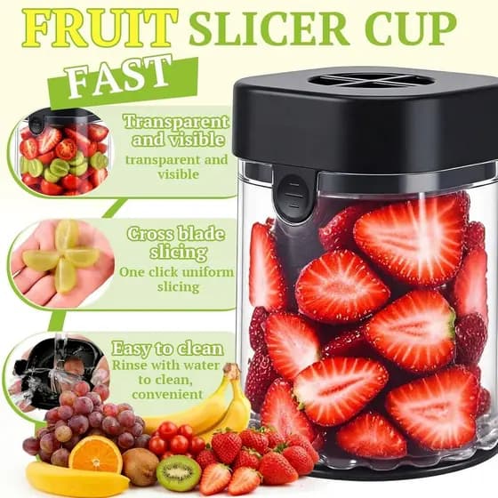 Copo Fatiador De Frutas Hendiy , Cortador De Uva Morango Com Lâminas De Aço Inoxidável , Ovos , Utensílios De Cozinha ,
