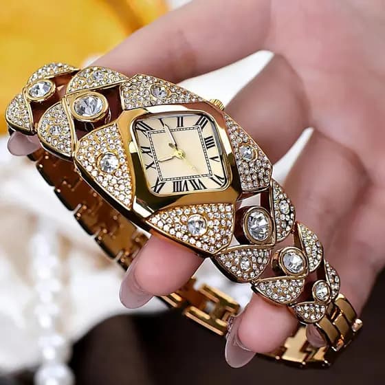 BESTKANG Elegante Relógio De Luxo Feminino Rhombic Square Strass Pulseira Algarismos Romanos Dial Quartzo Vestido Relógi