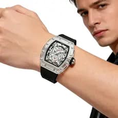 Relógio Masculino Tonneau Fashion Gosasa , De Quartzo Com Caixa De Barril Transparente De Luxo Para Homens Data Pulso An