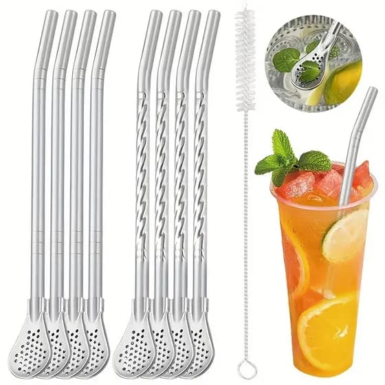 Conjunto de 3 peças de combinação de colher de palha de aço inoxidável, colher de filtro separada, Design multifuncional