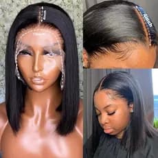 13*4 frente laço cabelo real chapelaria Bob cabeça venda quente peruca real chapelaria osso aquecimento reto